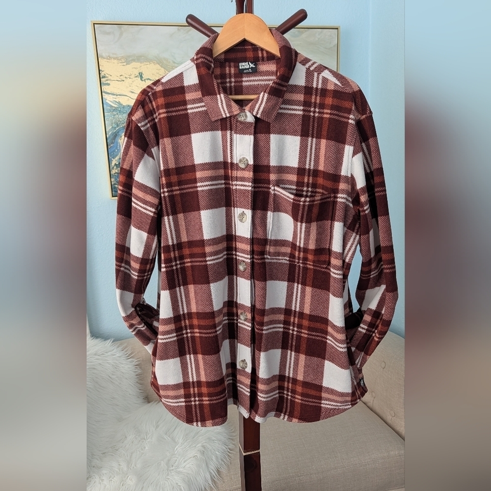 Eddie Bauer Plaid Soft Microfleece Button-Down Shacket Woman's XL